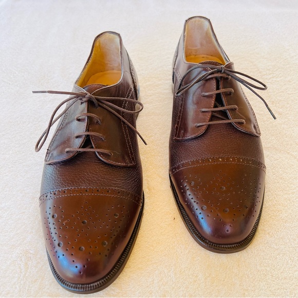 Vito Rufolo Brown Leather Men’s Oxford Lace Up Shoes Made In Italy 8.5 - Picture 1 of 11